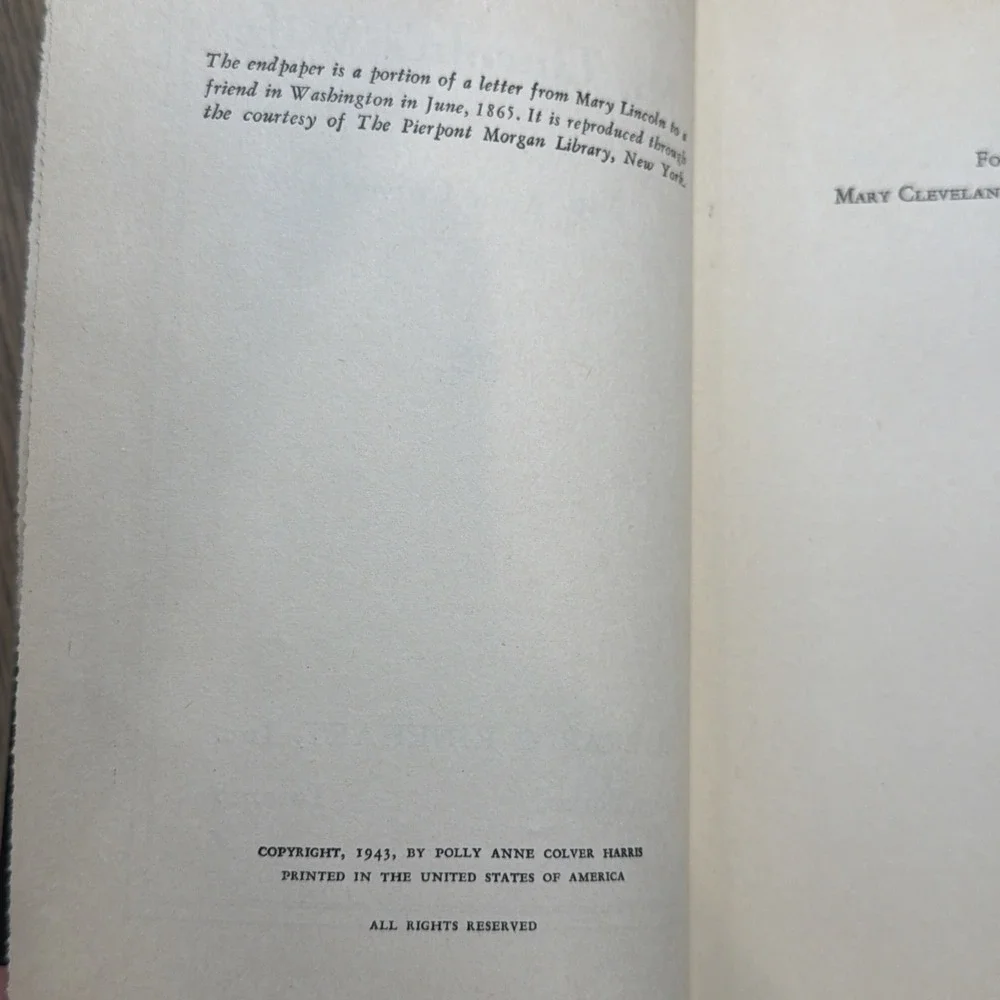 MR. LINCOLN'S WIFE •‎ Anne Colver 1943 Hardcover First Edition